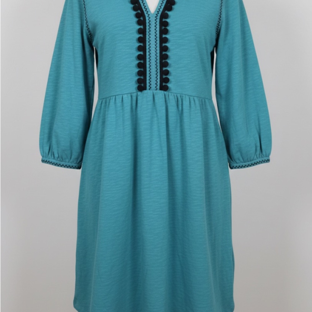 Boden Teal Cotton Pom Trim Dress – Size 8R - Picture 2 of 8